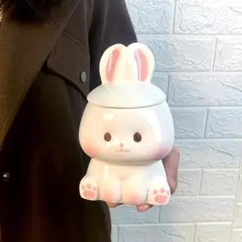 Керамическая кружка Kawaii Rabbit – Милая кофейная чашка в стиле INS для пар, молочного чая, завтрака, подарка на день Святого Валентина White