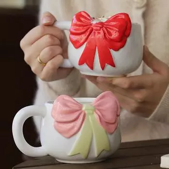 Керамическая кружка Kawaii с бантом, расписанная вручную, для подружки и принцессы, чашка для кофе и латте, домашний завтрак, молочные напитки, кружки, подарок на день рождения 500ML