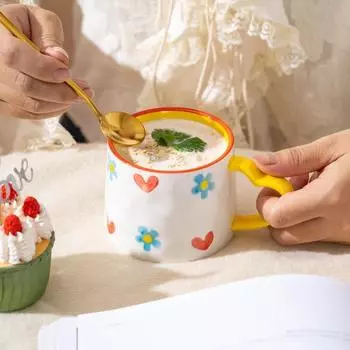 Керамическая кружка, креативная, милая, расписанная вручную, чашка для кофе с сердечком, молока, овсянки, завтрака, послеобеденного чая, подарок на День святого Валентина 301-400ml