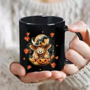 Керамическая кружка на Хэллоуин для любителей кошек, 11 унций, черная чашка для кофе и чая с кошкой, керамическая чашка для готического домашнего декора в подарок A