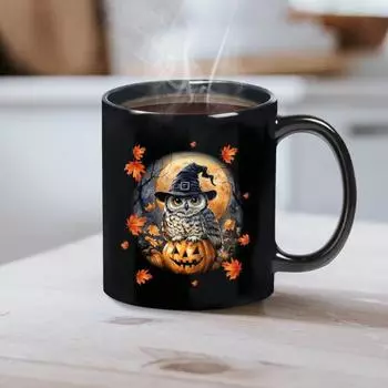 Керамическая кружка на Хэллоуин для любителей кошек, 11 унций, черная чашка для кофе и чая с изображением кота, жуткая C