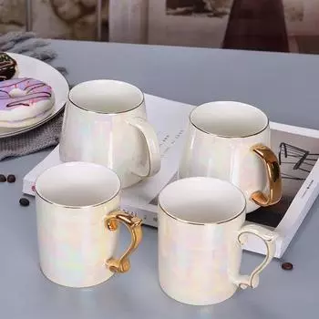 Керамическая кружка Phnom Penh Muse с крышкой-ложкой, глазурованная золотая кружка, лимитированная серия, скандинавский стиль, подарки для пар, эстетичные кружки, посуда для питья 301-400ml