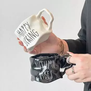 Керамическая кружка с английскими буквами и парами, винтажная чашка для завтрака, кофе, чашка для молока, чашка для питья, современная простая посуда для питья 350ml
