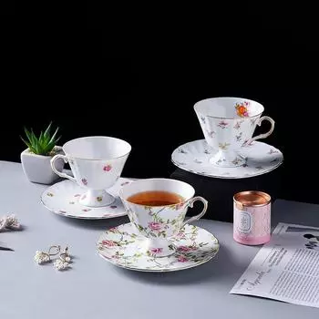 Керамическая кружка с цветком Кофейная чашка с блюдцем Чашки для послеобеденного чая Цветочные чайные чашки Поднос для закусок Чашки для завтрака Стакан для воды Кружка для молока 201-300ml
