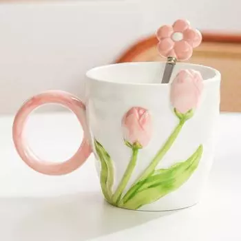 Керамическая кружка с цветком тюльпана, трехмерный дизайн, креативный рельеф, девушка, сердце, стиль Ins, кофейная чашка, подарок на день рождения, день святого Валентина 401-500ml