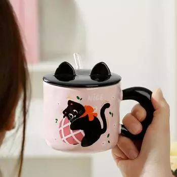 Керамическая кружка с изображением кошки, крышка с кошачьими ушками, подарок на день рождения, Рождество, офисная кружка для воды, рождественские кружки, забавные кофейные чашки, посуда для напитков 400ml