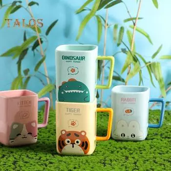 Керамическая кружка с изображением кота, кофейная кружка, квадратная художественная чашка, 420 мл, большая емкость, мультяшная чайная кружка, модная посуда для напитков, подарок для мужчин и женщин розовый