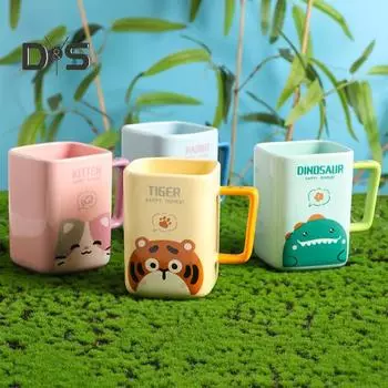 Керамическая кружка с изображением кота, кофейная кружка, квадратная художественная чашка, 420 мл, большая емкость, мультяшная чайная кружка, модная посуда для напитков, подарок для мужчин и женщин жёлтый