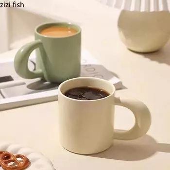 Керамическая кружка с креативной ручкой, офисная кружка для воды, кружка для кофе, кружка для молока, чая, сока, чашки для домашнего завтрака, чашки для пары 400ml