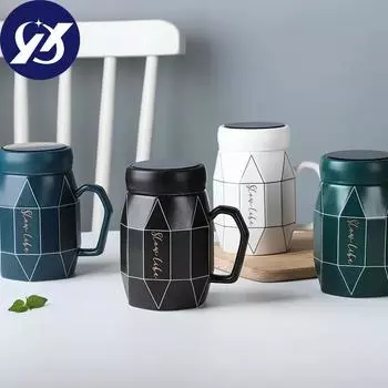 Керамическая кружка с крышкой, домашняя чашка для питья, офисная чашка, кофейная чашка, чашка для пары, большая вместительная чашка для воды, чашка для завтрака темно-синий