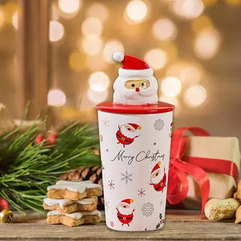 Керамическая кружка с крышкой на Рождество, 400 мл, чашка для кофе и чая с Санта-Клаусом Style A