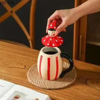 Керамическая кружка с крышкой, нарисованная вручную Чашка для чая с молоком Чашки для воды Чашки для послеобеденного чая Кофейные чашки Молочная кружка Кружки для сока Чайная чашка Кофейные кружки 401-500ml