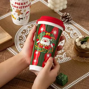 Керамическая кружка с крышкой Yousheng Christmas Coffee Cups объемом 580 мл, праздничная чайная кружка с рождественской тематикой для любителей кофе Santa Claus