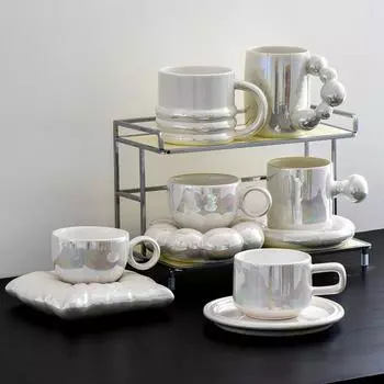 Керамическая кружка с перламутровой глазурью в скандинавском стиле, легкая кружка, стильная цветная кофейная чашка, блюдце, чашка для послеобеденного чая, украшение для рабочего стола 350ML-450ML