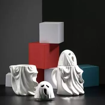 Керамическая кружка с привидением на Хэллоуин, белая чашка с привидением, многоцелевая настольная декоративная кружка в форме привидения для праздничных подарков, домашнего офиса A