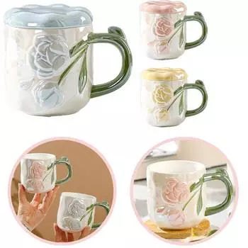 Керамическая кружка с рельефом в виде розы, кофе, молока, чая, стиль Ins, расписанная вручную дизайнерская чашка для пары и девушки, романтическая кружка для напитков, подарок для офиса 450ml