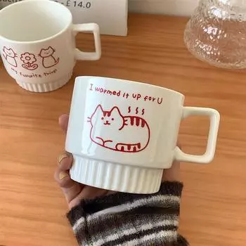 Керамическая кружка с рисунком кошки, чашка для воды, керамическая кофейная чашка, свадебный подарок, чашка для пары кошек, 300 мл, корейская милая звезда «Мяу» 300ml