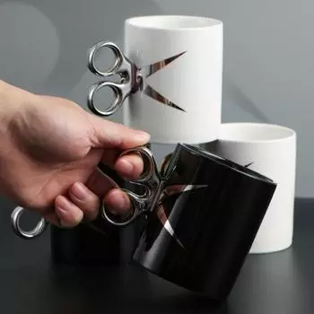 Керамическая кружка с ручкой в виде ножниц 350 мл, новинка, парикмахерская, чайная кружка для кофе, подарочная кружка с разноцветной глазурью белый
