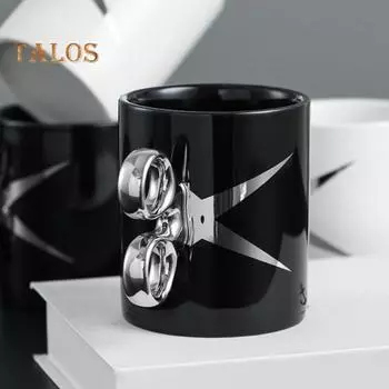 Керамическая кружка с ручкой в виде ножниц 350 мл, новинка, парикмахерская, чайная кружка для кофе, подарочная кружка с разноцветной глазурью белый