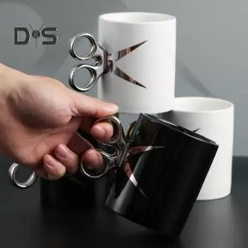 Керамическая кружка с ручкой в виде ножниц 350 мл, новинка, парикмахерская, чайная кружка для кофе, подарочная кружка с разноцветной глазурью белый
