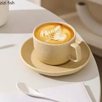 Керамическая кружка Simplicity и набор тарелок с ложкой Офисная кофейная чашка Молочная чашка Чашки для завтрака Чашки для напитков Бытовые чашки для воды 200ML
