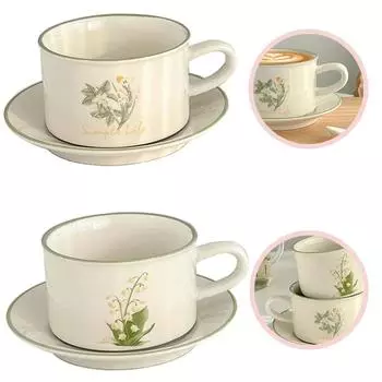 Керамическая кружка в европейском стиле с ретро-цветочным узором, тарелка для десерта на полдник, кофейная чашка и блюдце, посуда для молока, сока, напитков, подарок для дома 301-400ml