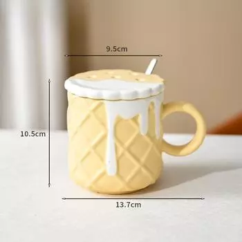 Керамическая кружка в кремовом стиле, креативная чашка с крышкой и ложкой, милая для девушки, для пары, для питья воды дома 420ml