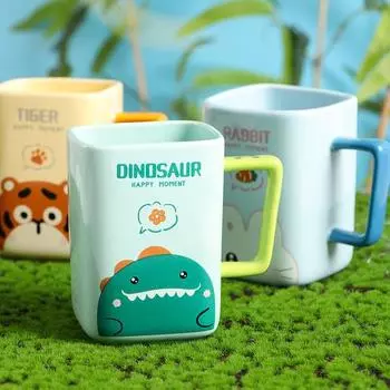 Керамическая кружка Yousheng Cat, кофейная кружка, квадратная художественная чашка, 420 мл, большая емкость, мультяшная чайная кружка, модная посуда, подарок для мужчин и женщин