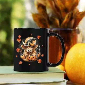 Керамическая кружка Yousheng Halloween для любителей кошек, 11 унций, черная чашка для кофе и чая с кошкой, керамическая чашка для готического домашнего декора, подарок C