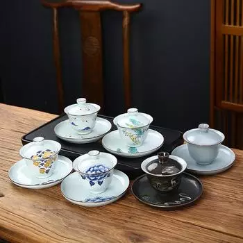 Керамическая крышка Sancai миска одна чашка для чая не горячая чайная чашка кунг-фу чайный сервиз бытовая чаша для питья чая чаша для поджаривания чая 145ML