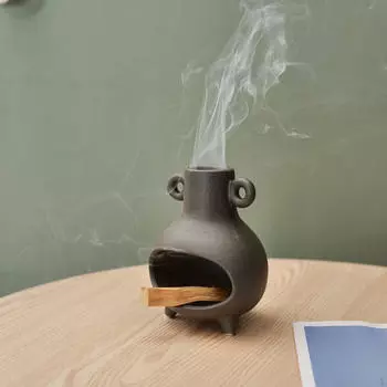 Керамическая курильница для шалфея, чаша 10x13,2 см, подсвечник для элегантной спальни чёрный