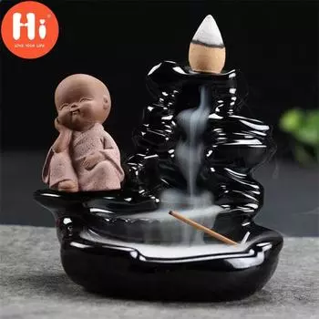 Керамическая курильница «Маленький монах» с обратным потоком, держатель для ароматических палочек, домашний декор, аромат Будды, водопад, курильница Hi