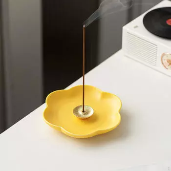 Керамическая курильница с цветком, держатель курильницы для палки, подставка для камина жёлтый