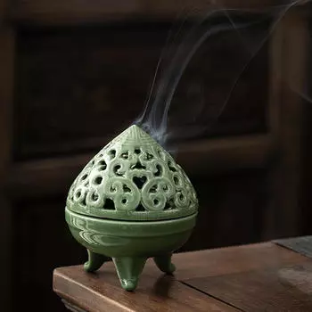Керамическая курильница с крышкой, настольное украшение, элегантный китайский держатель для благовоний B