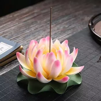Керамическая курильница в форме лотоса, 3D, художественный цветок, держатель для благовоний, украшение для рабочего стола 2