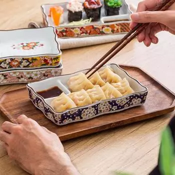 Керамическая квадратная тарелка с глазурью, цветная, изоляционная тарелка, тарелка для пельменей, тарелка для суши, обеденный набор, тарелки и блюда, кухонная утварь