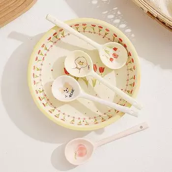 Керамическая ложка для супа, ложка для круп, милая бытовая посуда, расписанная кофейная ложка, ложка для варенья, подарочная ложка для десерта, кухонная утварь