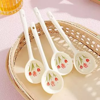 Керамическая ложка для супа, ложка для круп, милая бытовая посуда, расписанная кофейная ложка, ложка для варенья, подарочная ложка для десерта, кухонная утварь
