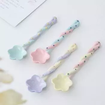 Керамическая ложка с длинной ручкой, милая бытовая кофейная ложка в стиле Instagram, расписанная вручную в форме цветка, ложка для помешивания