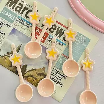 Керамическая ложка в виде звезды, розовая волшебная девушка, сердечко, десертная кофейная ложка, мультяшная ложка для риса