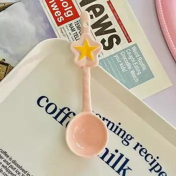 Керамическая ложка в виде звезды, розовая волшебная девушка, сердечко, десертная кофейная ложка, мультяшная ложка для риса