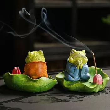 Керамическая маленькая лягушка, вставка для благовоний, креативная персонализированная курильница, забавная статуэтка лягушки ручной работы для офиса синий