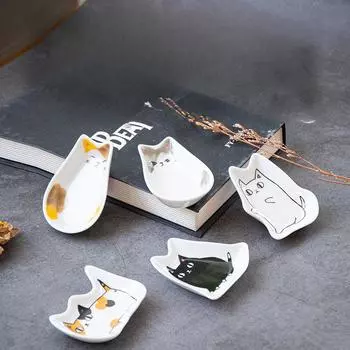 Керамическая маленькая тарелка в японском стиле в форме котенка, приправа, креативное украшение для десерта, посуда, кухонная утварь, аксессуары