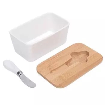 Керамическая масленка 600 мл с крышкой, контейнер для масла, масленка с ножом для кухни White