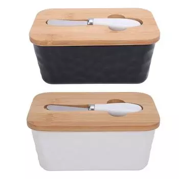 Керамическая масленка 600 мл с крышкой, контейнер для масла с резаком для кухонной столешницы White