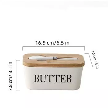 Керамическая масленка с бамбуковой крышкой и ножом Керамический контейнер для масла с крышкой для настольного держателя для масла белый