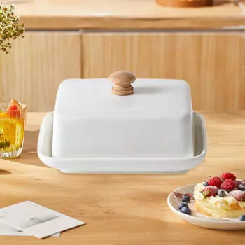 Керамическая масленка с крышкой, большая элегантная емкость для сливочного сыра для холодильника отеля белый