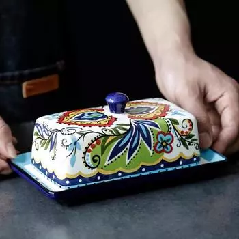 Керамическая масленка с крышкой для европейского и американского производства, инвентарь для масла, форма сердца, масленка, сырница, коробка для хранения столовых приборов.