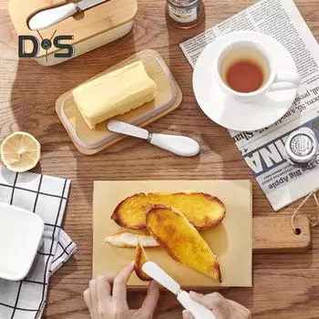 Керамическая масленка с резаком и крышкой, герметичный контейнер для хранения масла для сохранения свежести, многоцелевая форма для масла для выпечки белый