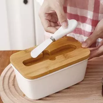 Керамическая масленка с резаком и крышкой, герметичный контейнер для хранения масла для сохранения свежести, многоцелевая форма для масла для выпечки белый